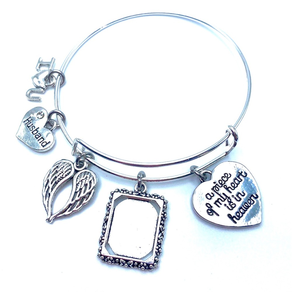Husband Memorial Bracelet Photo Charm A Piece Of My Heart Is In Heaven